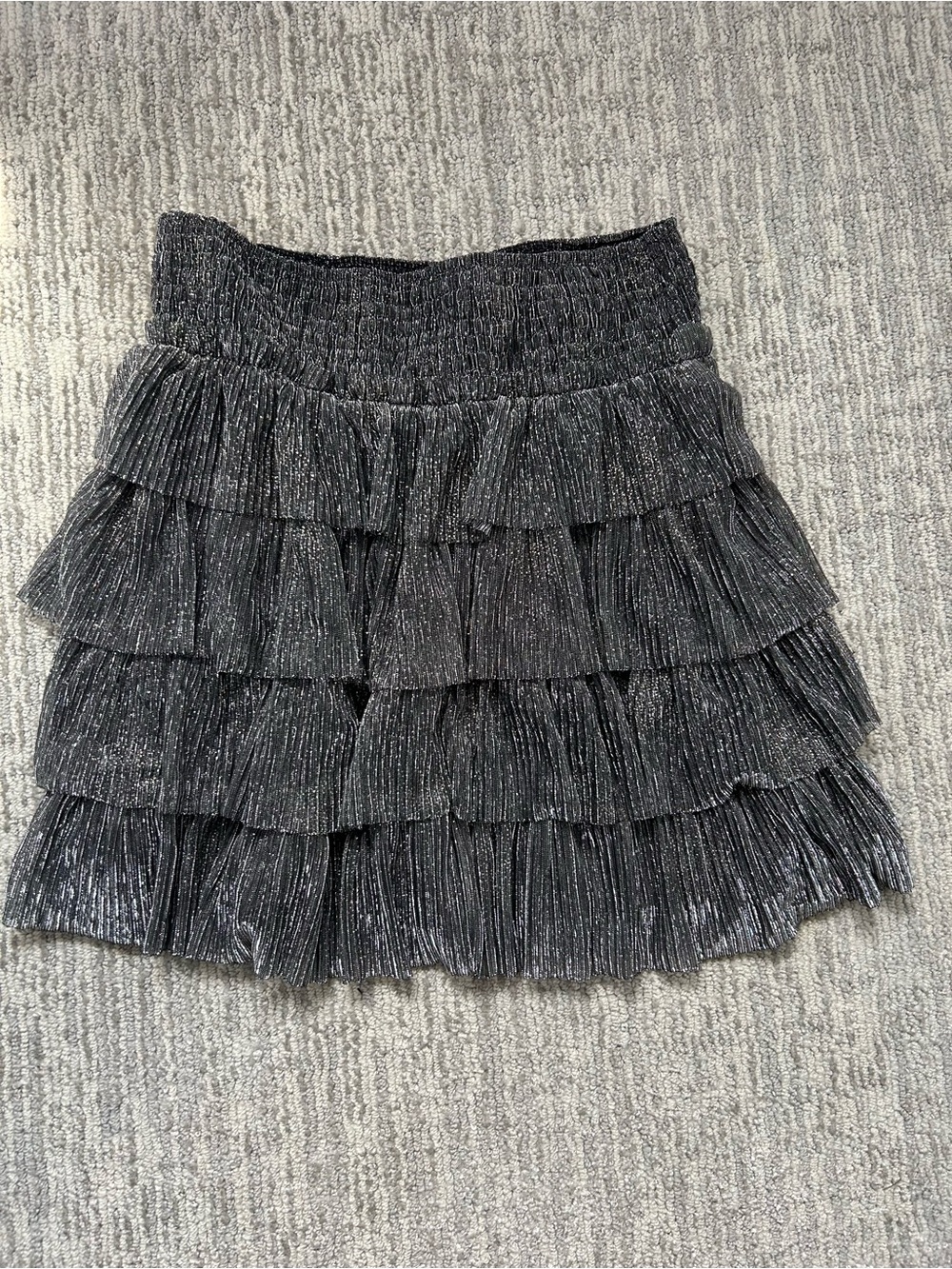 Storia Black Metallic Tiered Ruffle Mini Skirt